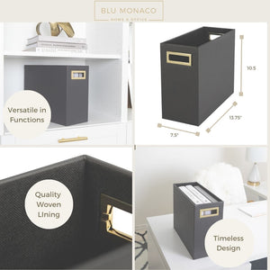 Load image into Gallery viewer, Magazine Basket: Grey Leather Bathroom Magazine Holder - Stylish Modern Magazine Rack and Newspaper Stand, Decorative Floor-Mounted Magazine Holder for Stylish Bathroom Organization, by Blu Monaco