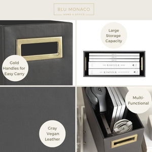 Load image into Gallery viewer, Magazine Basket: Grey Leather Bathroom Magazine Holder - Stylish Modern Magazine Rack and Newspaper Stand, Decorative Floor-Mounted Magazine Holder for Stylish Bathroom Organization, by Blu Monaco