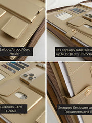 Load image into Gallery viewer, Brown Vegan Leather Portfolio Binder -Padfolio with Magnetic Closure & Gold Trim