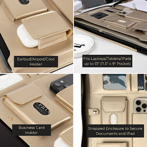 Load image into Gallery viewer, Portfolio Binder - Black Vegan Leather Padfolio for Women - Leather Portfolio Folder with Gold Trim - Portfolio Organizer Notebook - Professional Binder Folio - Business Portfolio Case - Gold Zipper