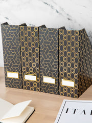 Load image into Gallery viewer, Foldable Magazine File Holder with Gold Label Holder - Set of 4 - Dark Grey and Gold