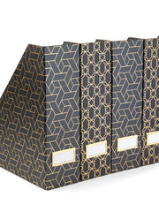 Load image into Gallery viewer, Foldable Magazine File Holder with Gold Label Holder - Set of 4 - Dark Grey and Gold
