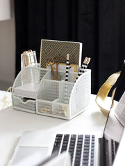 Load image into Gallery viewer, Fontvieille Unique Metal White Desk Organizer with Drawer