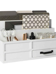 Load image into Gallery viewer, White Wooden Mail Organizer with Pen Holder and Drawer