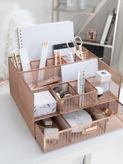 Load image into Gallery viewer, Rose Gold Desk Organizer with Drawer