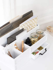 Load image into Gallery viewer, White Wooden Mail Organizer with Pen Holder and Drawer