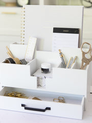 Load image into Gallery viewer, White Wooden Office Supplies Organizer