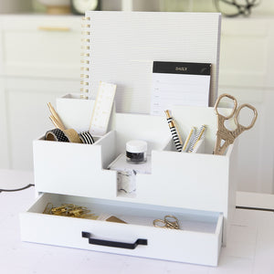 Load image into Gallery viewer, White Wooden Office Supplies Organizer