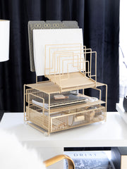 Load image into Gallery viewer, Gold Desk Organizer with File sorters and Drawer