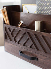 Load image into Gallery viewer, Brown Wooden Mail Organizer with Drawer