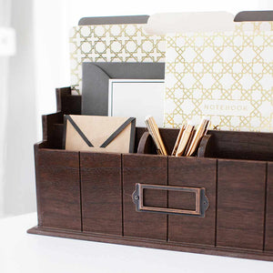 Load image into Gallery viewer, Brown Wooden Mail Organizer - 3 Tier Brown Desk Organizer