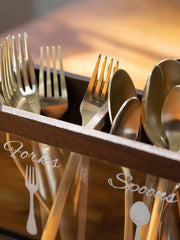 Load image into Gallery viewer, Dark Brown Wooden Cutlery Caddy with Knife, Fork, and Spoon Pictures