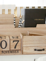 Load image into Gallery viewer, Wooden Mail Organizer Desktop with Block Calendar – Mail Sorter Countertop Organizer – Desk Decorations for Women Office - Blu Monaco