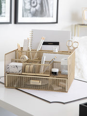 Load image into Gallery viewer, Gold Desk Organizer with Drawer