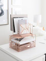 Load image into Gallery viewer, Rose Gold Desk Organizer with File sorters and Drawer