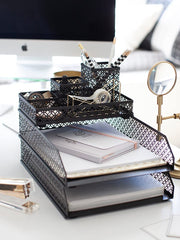 Load image into Gallery viewer, Riviera 6 Piece Black Interlocking Desk Organizer Set