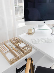 Load image into Gallery viewer, Blu Monaco Desk Drawer Organizer Tray for Office Organization - Gold Metal Large Drawer Organizer Bins - Desk Drawer Organizers and Accessories Tray Organizer