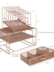 Load image into Gallery viewer, Rose Gold Desk Organizer with File sorters and Drawer