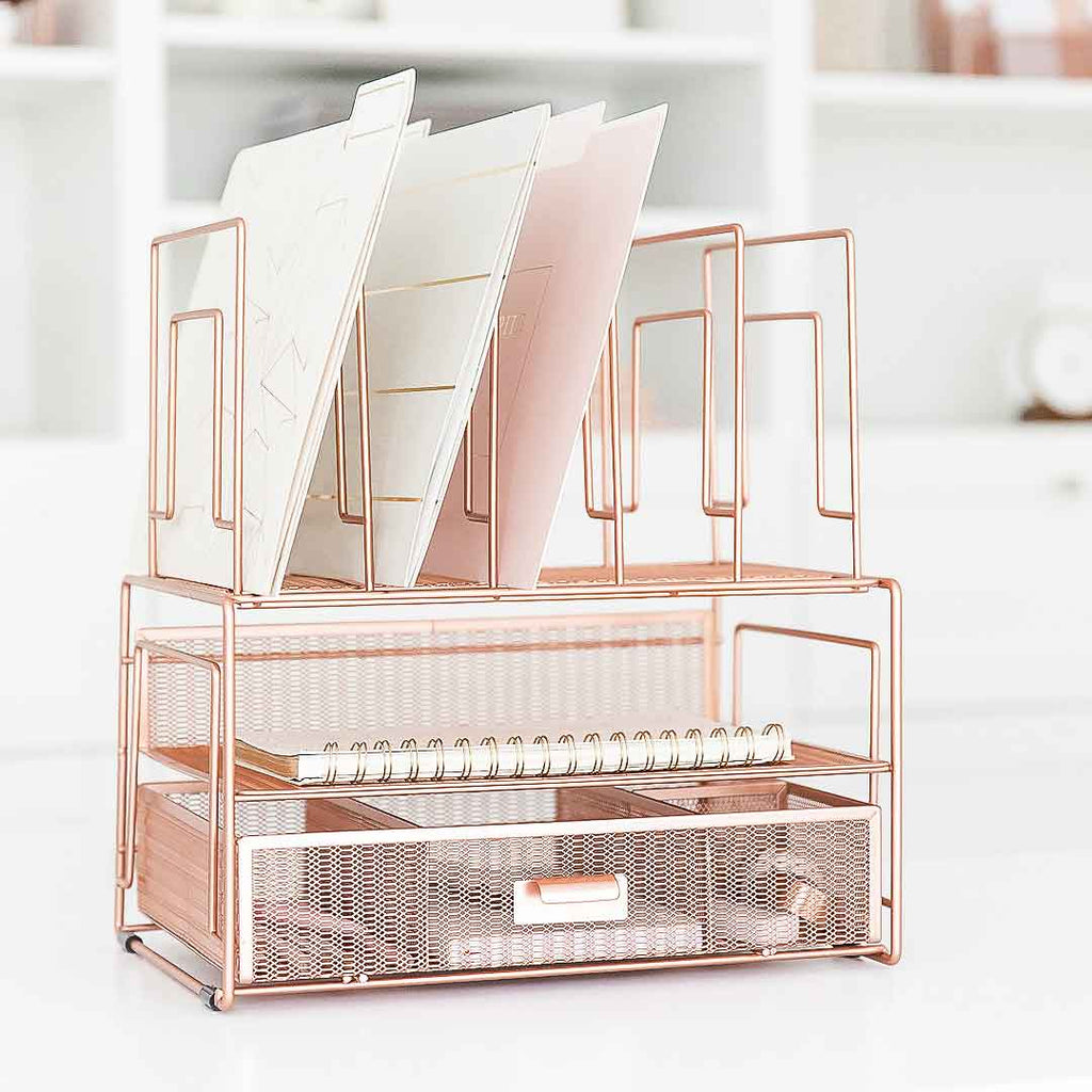 BLU MONACO 5 Piece Office Supplies Pink Desk Organizer Set - with Desktop  Hanging File Organizer, Magazine Holder, Pen Cup, Sticky Note Holder,  Letter