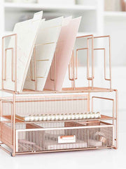 Load image into Gallery viewer, Fontvieille Desk Organizer with File Sorters and Drawer - Rose Gold