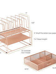 Load image into Gallery viewer, Fontvieille Desk Organizer with File Sorters and Drawer - Rose Gold