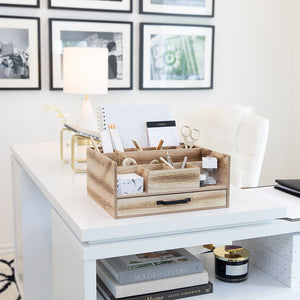 Load image into Gallery viewer, BLU MONACO Natural Wooden Office Supplies Organizer