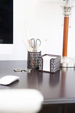 Load image into Gallery viewer, Blu Monaco Bronze Desk Organizer for - 3 Piece Desk Accessories Set - Bronze Trellis Pattern - Blu Monaco