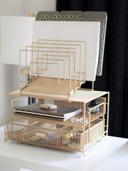 Load image into Gallery viewer, Gold Desk Organizer with File sorters and Drawer