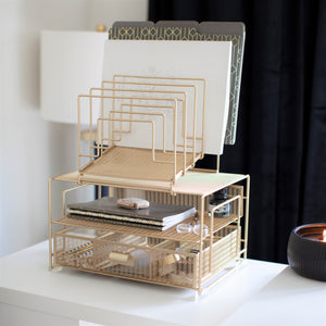 Gold Desk Organizer with File sorters and Drawer