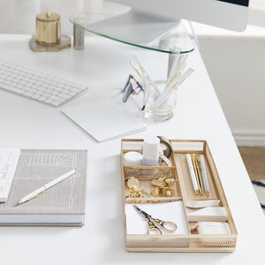 Load image into Gallery viewer, Blu Monaco Desk Drawer Organizer Tray for Office Organization - Gold Metal Small Drawer Organizer Bins - Desk Drawer Organizers and Accessories Tray Organizer