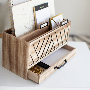 Load image into Gallery viewer, Natural Wooden Mail Organizer - Desktop File Holder -