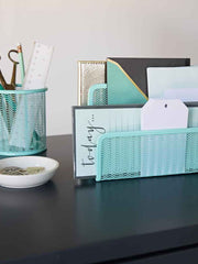 Load image into Gallery viewer, Fontvieille 5 Piece Aqua Desk Organizer Set with Desktop Hanging File Organizer