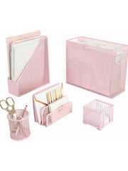 Load image into Gallery viewer, Fontvieille 5 Piece Pink Desk Organizer Set with Desktop Hanging File Organizer