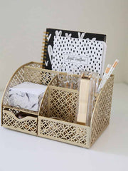 Load image into Gallery viewer, Riviera Designer Metal Desk Organizer with Drawer - Gold