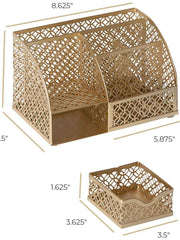 Load image into Gallery viewer, Riviera Designer Metal Desk Organizer with Drawer - Gold