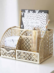 Load image into Gallery viewer, Riviera Designer Metal Desk Organizer with Drawer - Gold