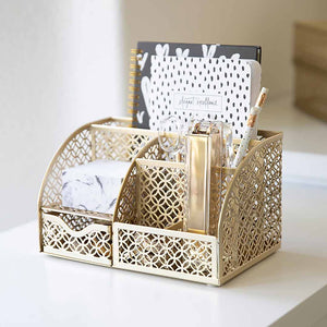 Load image into Gallery viewer, Riviera Designer Metal Desk Organizer with Drawer - Gold