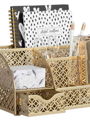 Load image into Gallery viewer, Riviera Designer Metal Desk Organizer with Drawer - Gold