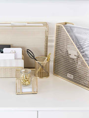 Load image into Gallery viewer, Fontvieille 5 Piece Gold Desk Organizer Set with Desktop Hanging File Organizer