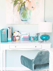 Load image into Gallery viewer, Fontvieille 5 Piece Teal Desk Organizer Set with Desktop Hanging File Organizer