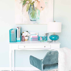 Load image into Gallery viewer, Fontvieille 5 Piece Teal Desk Organizer Set with Desktop Hanging File Organizer