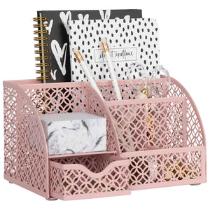 Load image into Gallery viewer, Riviera Designer Metal Desk Organizer with Drawer - Pink