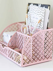 Load image into Gallery viewer, Riviera Designer Metal Desk Organizer with Drawer - Pink