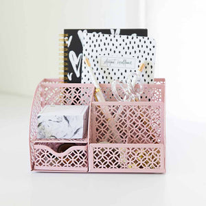 Load image into Gallery viewer, Riviera Designer Metal Desk Organizer with Drawer - Pink