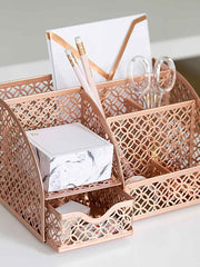 Load image into Gallery viewer, Riviera Designer Metal Desk Organizer with Drawer - Rose Gold