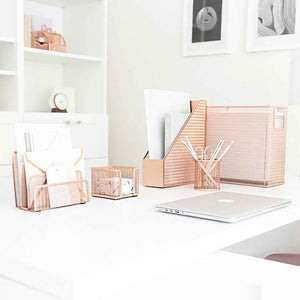 Load image into Gallery viewer, Fontvieille 5 Piece Rose Gold Desk Organizer Set with Desktop Hanging File Organizer