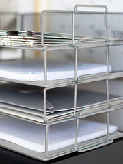 Load image into Gallery viewer, Stackable Paper Trays with Accessory Tray - 4 Tier - Silver Metal Mesh - Letter Size