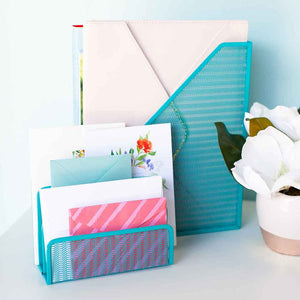 Load image into Gallery viewer, Fontvieille 5 Piece Teal Desk Organizer Set with Desktop Hanging File Organizer