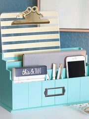 Load image into Gallery viewer, Teal Wooden Mail Organizer - 3 Tier with Label Holder