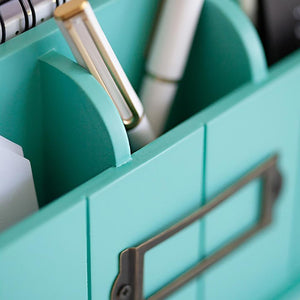 Load image into Gallery viewer, Teal Wooden Mail Organizer - 3 Tier with Label Holder